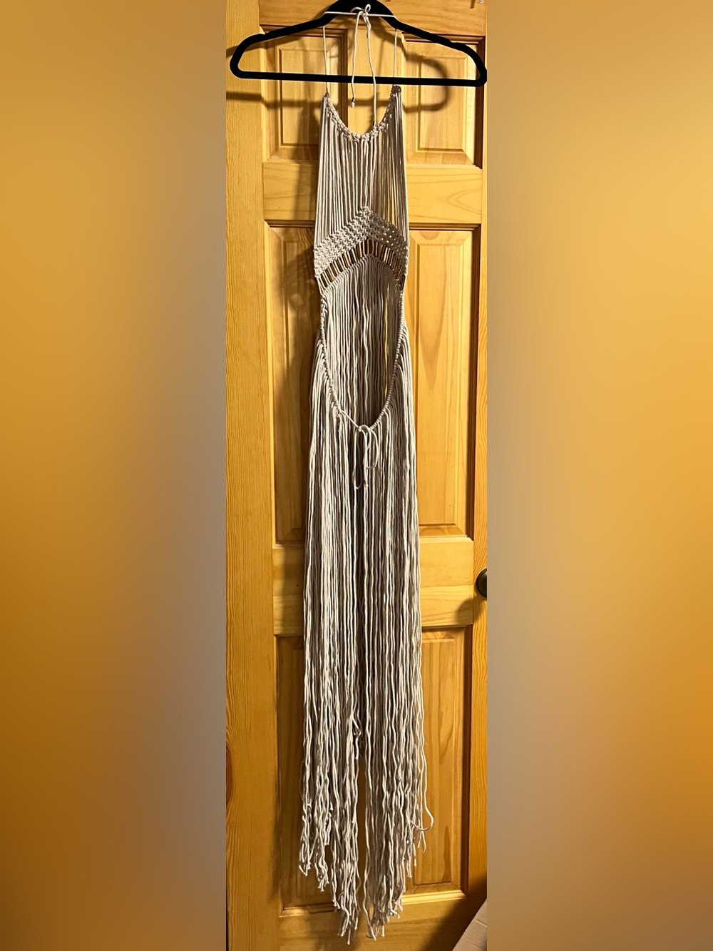 Handmade Festival Dress Macrame Cover Up BEIGE 
Boho Festival Fringe New in Box - Picture 4 of 8